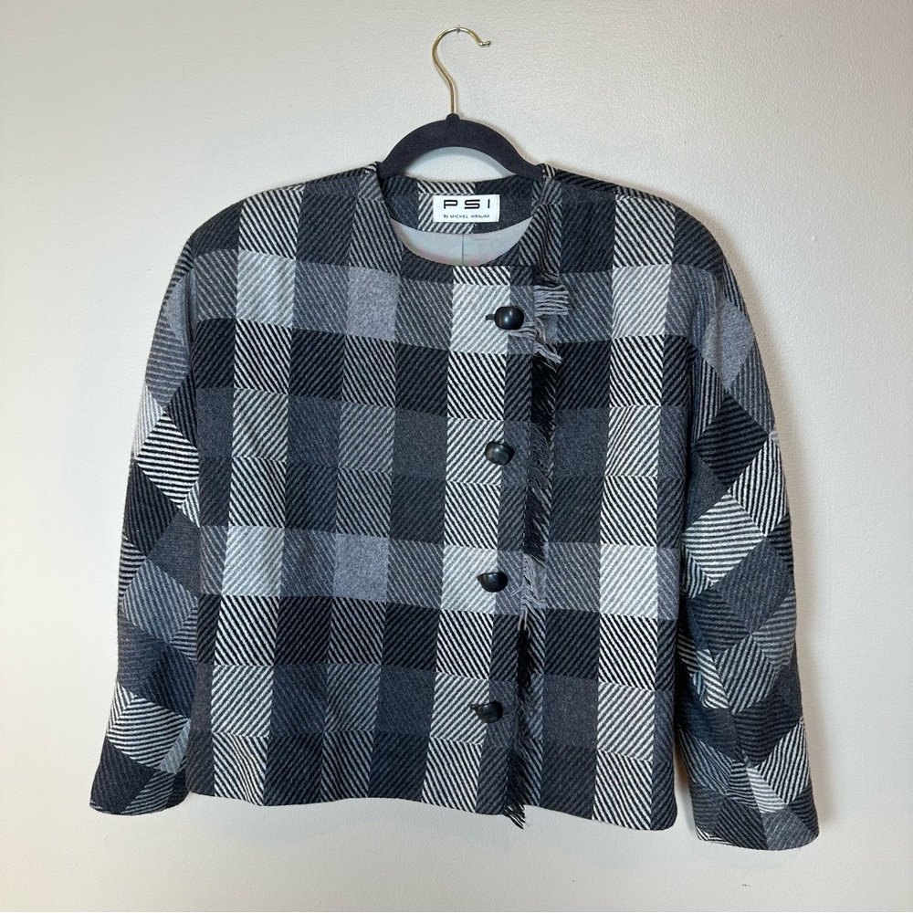 Vintage plaid fringe asymmetrical jacket PSI Michel Hrnjak